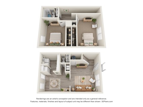 2 bedroom floor plan | 950 Sq. Ft. at Bradford Gwinnett Townhomes, Norcross, GA 30071